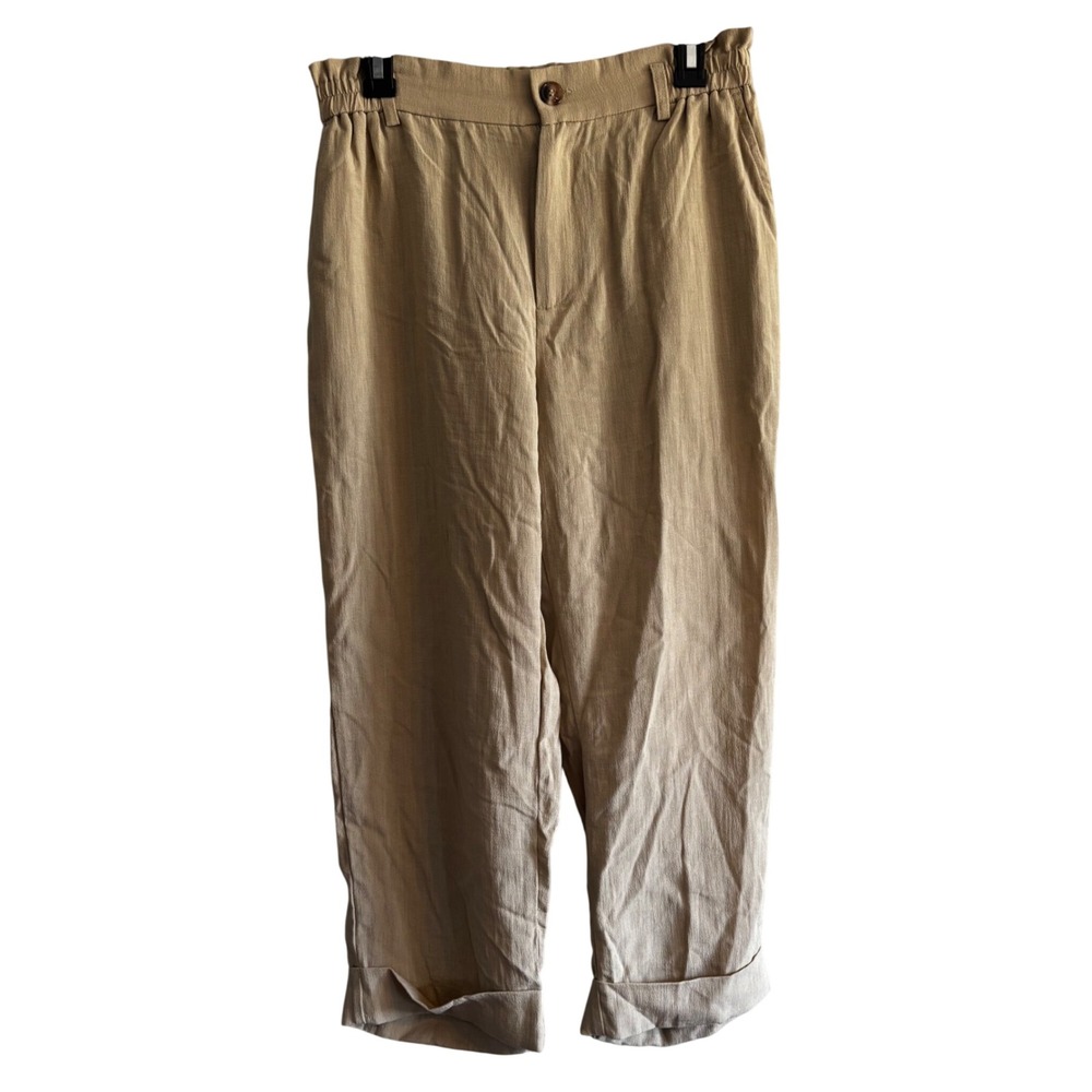 Halara Womens Pants Tan Khaki High Waist Elastic Cuffed Hem Crop Medium Pockets